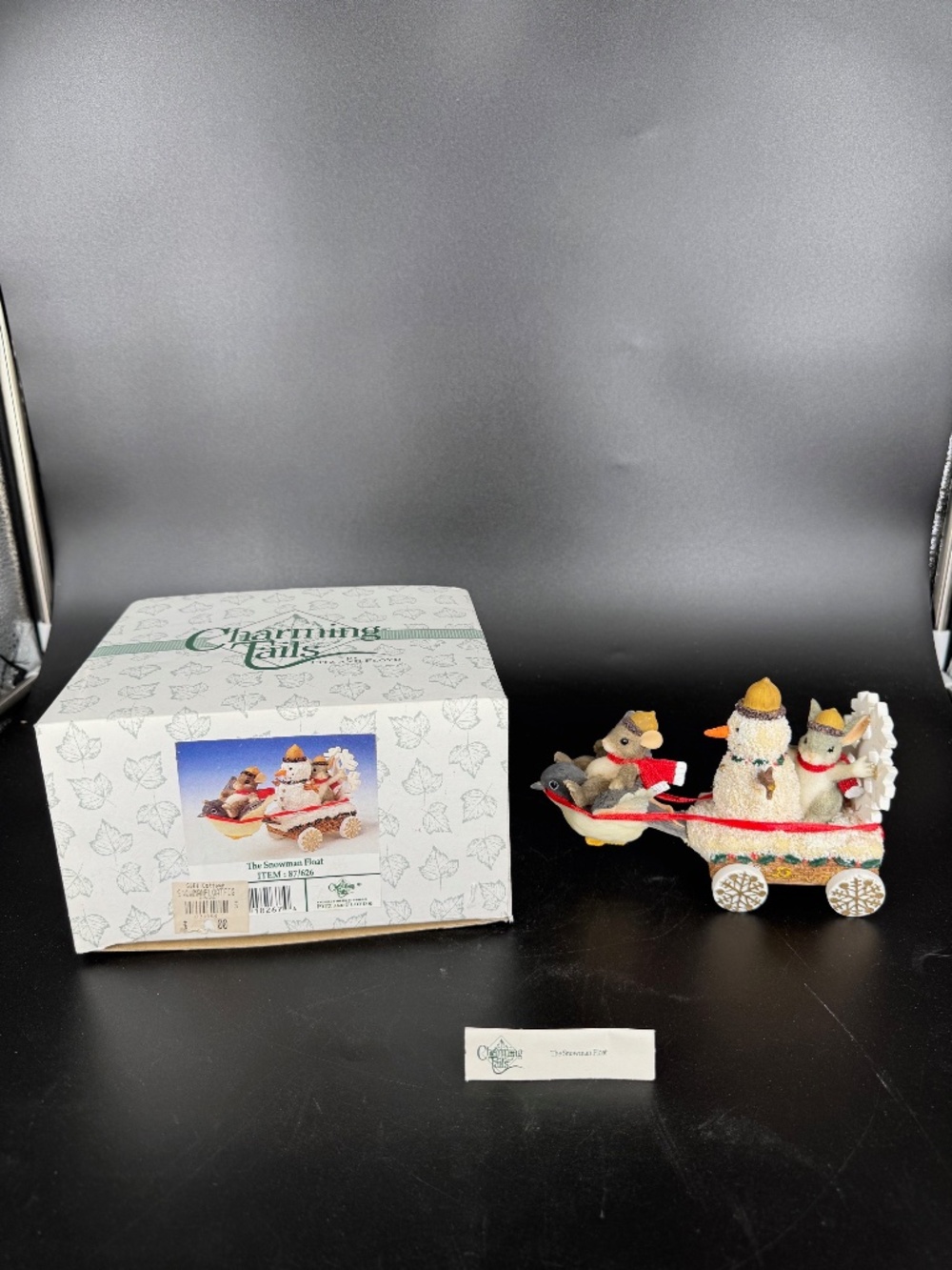 Charming Tails Snowman Float Fitz Floyd  Bird Pulling Sled Mouse Figurine 87626